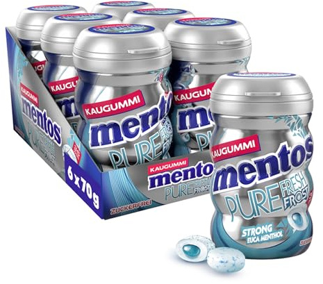 Mentos Kaugummi Pure Fresh Frost, 6 Boxen zuckerfreie Chewing Gum Dragees mit Menthol-Eukalyptus-Geschmack & flüssiger Füllung, Multipack (6 x 35 Stück)