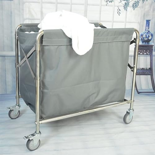bimiti Wäschewagen Edelstahl Wäschesortierwagen Kommerzieller Wäschesortier mit Rollen Klappbar Wäschekorbwagen Wäschewagen mit 100kg Tragkraft für Home Hotel Wäschekammer, 87 x 52 x 78 cm