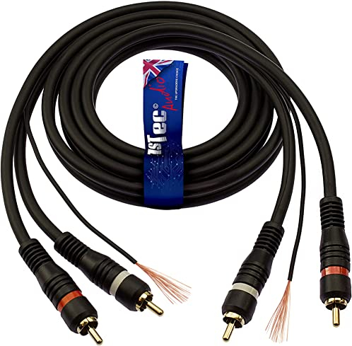 1STec 5 m, 2 x RCA Rot + Weiß geformte Phono-Stecker mit Erdungsdraht, Erdungsschild, zum Stoppen von Feedback, Brummen, Summen, Summen, Geräusch von Vinyl-Plattenspieler, Auto-Stereo-Verstärker, 5 m