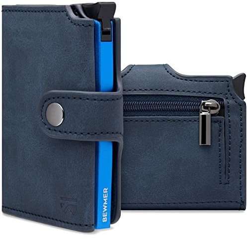 BEWMER v2 Portafoglio Uomo Slim In Similpelle Con Protezione RFID Anticlonazione – Porta Carte Di Credito Uomo E Donna Per 9 Tessere, Con Portamonete – Porta Tessere, Blu Scuro Blu