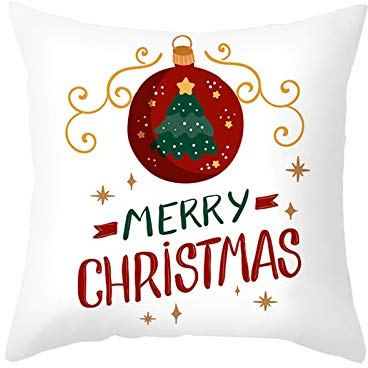 EHOMERY Kissenbezüge Deko Kissenhülle Nackenrolle Christbaumkugel Frohe Weihnachten. Seide Zierkissenbezüge Outdoor Kissenbezug Asiatisch Wohnzimmer Sofa Dekoration Rot-Grün-Gold 16X16 Inches