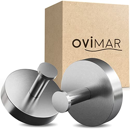 ovimar gancio per doccia/termosifone Strib in set da 2 | acciaio inox | argento | rivestimento in silicone | sulla parete della doccia o sul radiatore rotondo per il montaggio di accessori da bagno