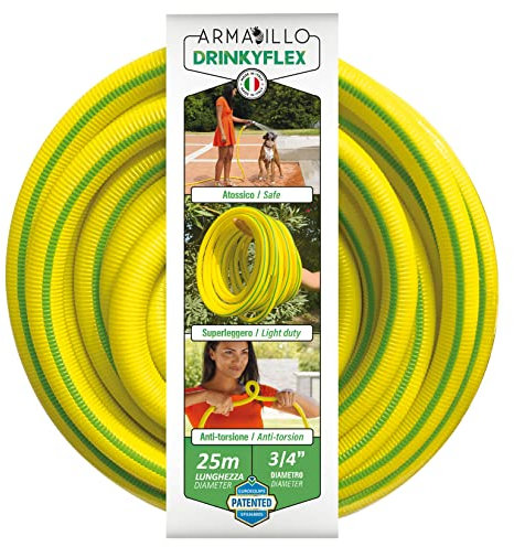 Idroeasy Armadillo Tubo 25m Drinky Flex 3/4 – Superleggero Alta Portata d’Acqua Anti-Torsione Certificato per Acqua Potabile – Giardinaggio e Uso Domestico