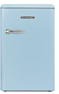 SCHNEIDER SCTT115VBL, Réfrigérateur Table Top Vintage, 109L(94+15), Froid statique, 2 clayettes verre, Eclairage intèrieur, Thermostat réglable, Pieds réglables, Bleu