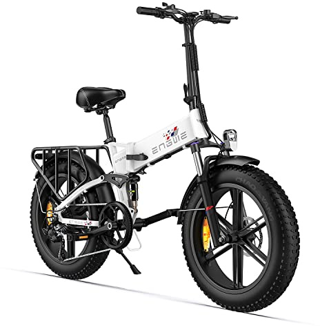 ENGWE Folding Electric Bike 250W E-Bike Adult, 20×4.0 With Thick Off-Road Tyres, 48V 13Ah Replaceable Lithium Battery Range Up To 120KM, 25KM/H 7-Speed Full Suspension Ebike (White)