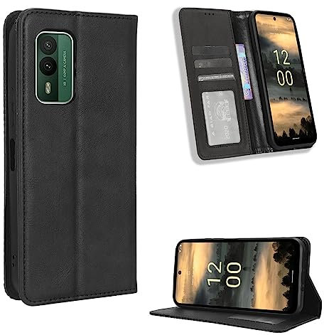 Nokia XR21 Hülle [Brieftasche] [Klammerfunktion] [Kartenfächer] [Magnetic Flip Cover] Kompatibel mit Nokia XR21 Smartphone(Schwarz)