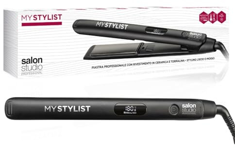 Salon Studio Professional, MyStylist Piastra per Capelli 2 in 1 in Ceramica Tormalina, Temperatura Regolabile Fino a 230°, Schermo Led, Autospegnimento dopo 60 Minuti, Riscaldamento Rapido