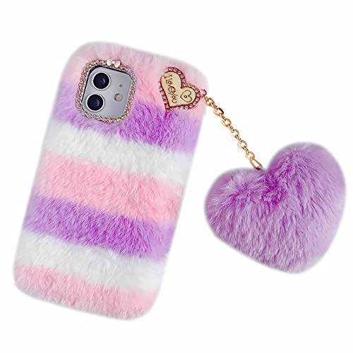 Tivenfezk Nadoli per Samsung Galaxy S24 Plus Peluche Peloso Custodia,Carino Inverno Caldo Fatto a Mano Morbido Pelliccia Antiurto Silicone Cover con Amore Cuore Forma Pendente