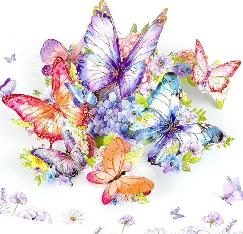 DERAYEE Pop-Up-Karte Schmetterlinge in der Natur mit Umschlag,3D Schmetterlingskarte,Geburtstagskarte,Geschenkkarte für Mutter,Frau, Freundin, Gute Besserung, Danke, Jahrestag（violett）
