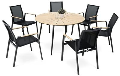 di volio Gartenmöbel AREZO, Set - runder Gartentisch mit 6 Stühlen, Essgruppe für 6 Personen, aus hochwertigen Materialien, bequem & wetterfest