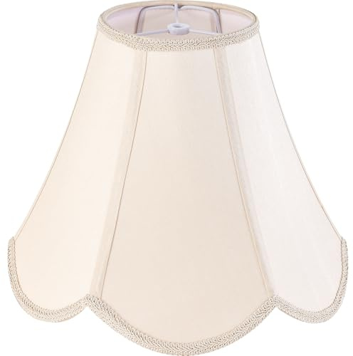 GO&SO 6x13x10.6 Barrel Lamp Shades (Spider) Yellowish Beige Scalloped Lamp Shade -Bell Faux Silk Shades for Floor/Table/Bedside Lamps,Modern Lamp Shade Petal Edge Braid Design -Easy Assembly -1 Pack
