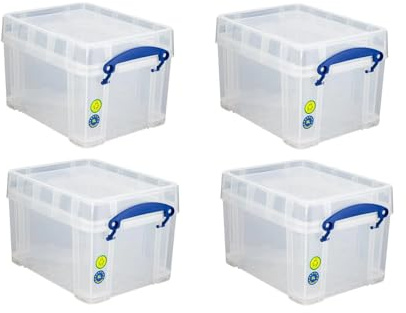 Solent Plastics Really Useful Plastic Storage Box 3 Litre Clear (Pack of 4) - DVD/CD/Blu-Ray Sleeves, Cable Box Tidy, Charger Storage Box