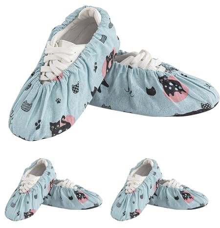 KASESSS 3 Paires Surchaussures Lavable, Antidérapant Sur Chaussure, Réutilisables Couvre Chaussure, Sur Chaussures Anti-Poussière, Couvre-Chaussures pour Maison, Bureau Informatique, Motif Chaton