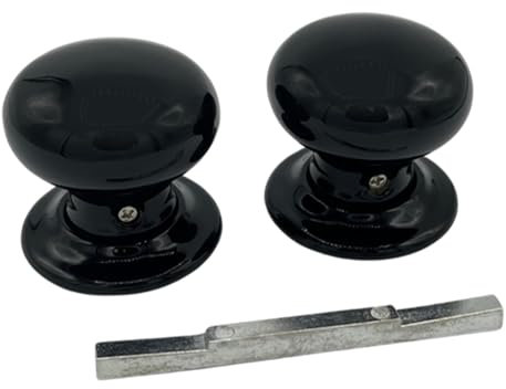 Hunta HANDLEZONE® Gloss Black Ceramic Round Door Knob - 1 Pair - Fixings Included - 60mm Diameter - Interior Use