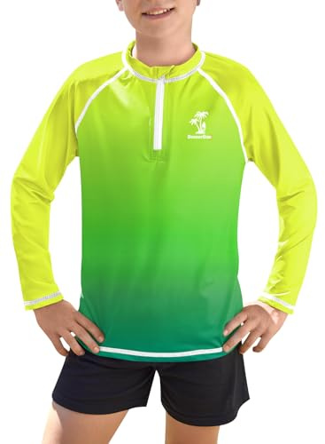 BesserBay Kinder Jungen Schwimmshirt UV Badeshirt Sonnenschutz Langarm 1/4 Zip Rash Guard Badeshirt Gelb Grün 130