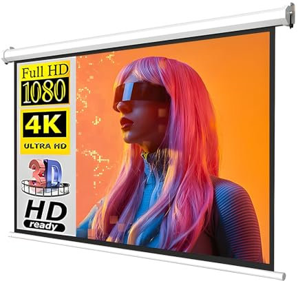 XOBRJQZ Motorized Projector Screen, Wall/Ceiling Mounted, 16:9 3D 4K HD Movie Screen for Home Theater, Office, Classroom(120 inch)