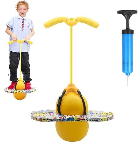 Saltador Niños, Pelota Saltarina Niños con Asa, Capacidad de Carga 100kg, Pogo Stick Adultos, para Entrenar el Equilibrio, Deporte y Fitness (Amarillo)