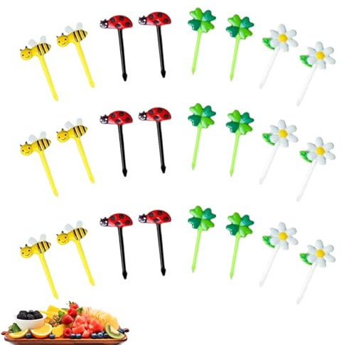 24 Stück Piekser Fingerfood Kinder,Food Bento Brotdose Obstgabeln Zubehör,Essen Snack Box Spieße Fork,Brotdosen Snacks Fruit Picks,Baby Boxen Brot Foodpickser Fruchtgabel für Gemüse Cocktailspieße