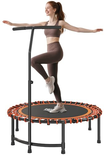 HOMCOM Trampolino fitness da 114,3 cm, con manico regolabile, pieghevole, mini ponticello per esercizi al chiuso, supporta fino a 100 kg, arancione