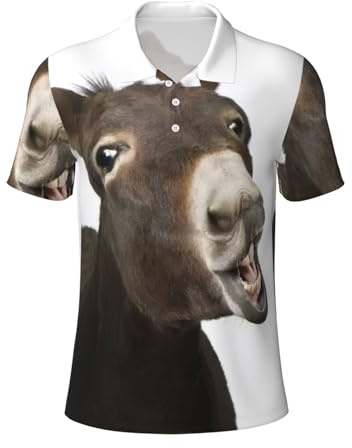 JEJEA Rolig Eseldjurstryck Herr Golfskjorta, Fuktavledande Kortärmad Poloskjorta för Herr, Daglig Avslappnad T-shirt, Svart, XL