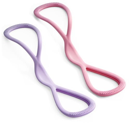 Pull up-band – Högkvalitativa motståndsband (25 LB) | Figur-åtta fitnessband för axelträning, stretching och kraftkonstruktion (rosa och lila)