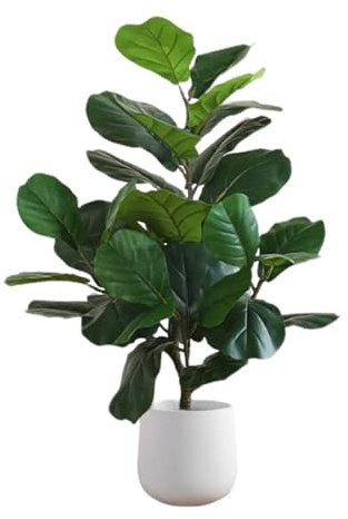 Konstgjort fikonträd med fikonblad, hög simuleringsväxt, realistiska blad, med blomkruka, perfekt för hemmet, dekoration och som inflyttningspresent (Style A)