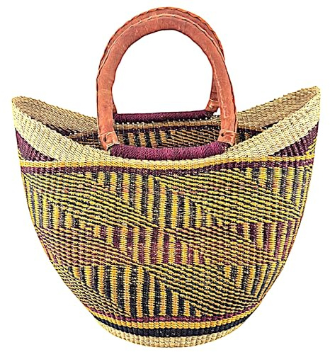 Grande Cesto Bolga Colorato ca. 45 cm – Cesto Africano per la Spesa dal Ghana, Super Leggero e Resistente – Fatto a Mano & Fair Trade
