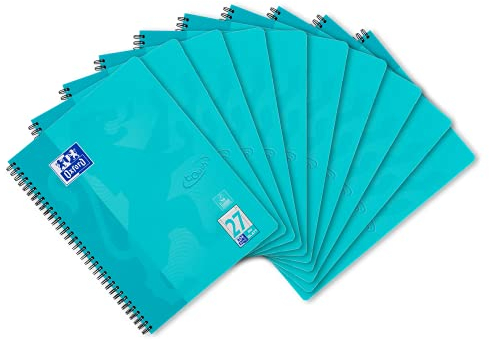 Oxford 400086492 Collegeblock Touch A4 plus, liniert mit Doppelrand, 90 g/m², 80 Blatt, Türkis, 10 Stück