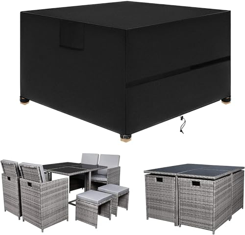 SIRUITON 125x125x74cm Gartenmöbel Abdeckung mit Belüftungsöffnungen, Wasserdicht, Winddicht, UV-Beständiges, Schwerlast,Reißfest 420D Oxford Abdeckplane Gartenmöbel, Abdeckung Gartenmöbel Winterfest