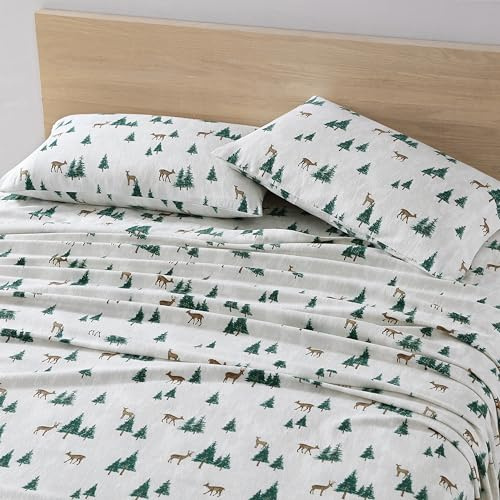 Eddie Bauer - Queen lakan, bomull flanell bäddset, borstad för extra mjukhet, mysig heminredning (rådjur ihålig, drottning)