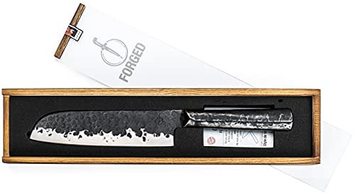 Forged Brute - Cuchillo santoku (18 cm, hecho a mano, en caja de madera)