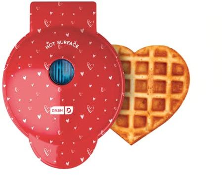 Dash Mini Waffle Maker- Electric Waffle Maker for Fun Breakfasts - Dual Nonstick Cooking Surface - Enjoy Fun, Family-Friendly Treats - Red Love Heart