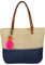 styleBREAKER Damen Bast Strandtasche 45 x 13 x 46 cm mit Reißverschluss | Zweifarbige Korbtasche mit Quaste | Flechttasche mit langen Henkeln für Strand & Shopping, Farbe:Beige-Dunkelblau
