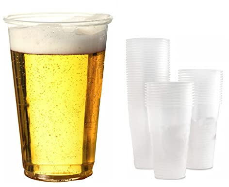 Earth and Wear Heavy Duty Plastic Half Pint Glass 300ml CE Marked Plastic Cups are Strong and Sturdy Great Disposable Glasses for Parties Pack of 100