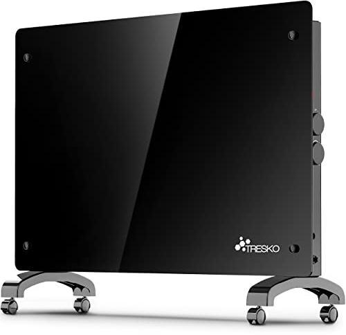 TRESKO® Radiateur Electrique Mobile | Chauffage électrique en verre | Convecteur | radiateur électrique chauffage au sol ou mural (Noir / 1500 W)