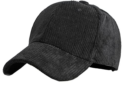 GIBZ Unisex Klassische Baseballkappe, Cord Mütze Verstellbar mit Gebogener Krempe, Baseballcap für Outdoor Sport, Schwarz