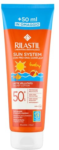 Rilastil Sun System Baby Latte Velluto, Protezione Solare Viso e Corpo con SPF50+, Per Pelli Sensibili di Neonati e Bambini, Resistente all'Acqua, 250 ml