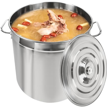HuKaiL 50L Kochtopf, 40cm Topf Groß Edelstahl Suppentopf mit Versenkbarer Deckel und Griffe, Kochtöpfe Hoch Großraumtopf Gemüsetopf zum Schmoren, Braten und Warmhalten