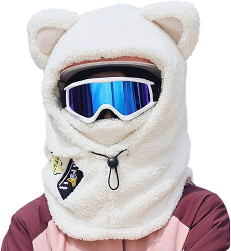 ThiCc Capuche Sherpa pour femme – Chapeau mignon avec oreilles d'ours, de lapin et de chat, protège-oreilles en peluche pour l'hiver, l'équitation, le ski, casque, cagoule polaire coupe-vent pour