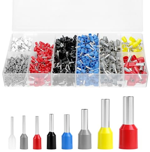 QWORK® 1300 Pcs Wire Ferrules Terminals Kit, 8 Types 0.5mm² to 10mm² Wire Ferrule Connectors Assortment, for Electrical Wiring