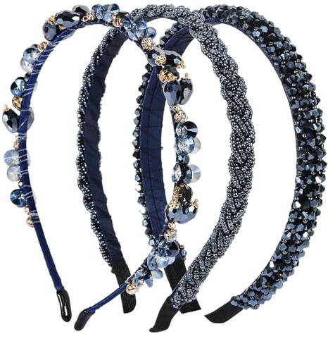 SSKHE 3 fasce per capelli con strass, blu scuro e glitter per costume Dirndl, accessori per capelli blu, in metallo, per principessa, per matrimonio comunione Carnival