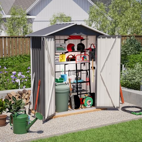 Casetta da giardino in metallo 154 x 83 x 180 cm, con fori di ventilazione, design resistente alle intemperie, capannone da giardino in metallo con porta bloccabile, adatto per riporre attrezzi da