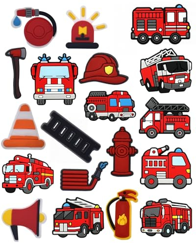 tikono Firetruck Shoe Decoration Charms, 19pcs PVC DIY Accessories for Clogs and Sandals, Party Theme Craft Decorations