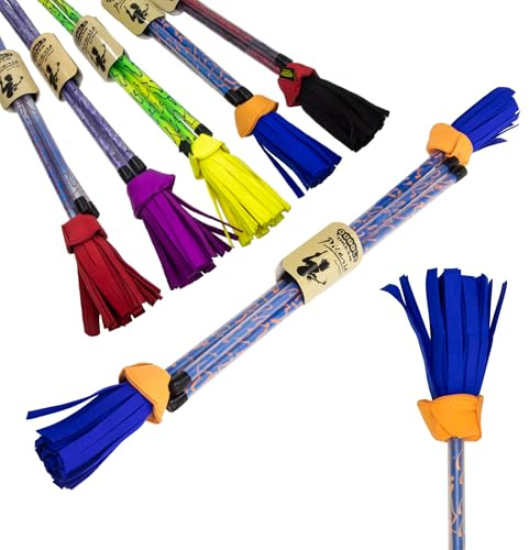 Juggle Dream Picasso Flowerstick avec Baguettes en Silicone Ultra Adhérentes. Bâton du Diable pour Jongler et Danser (Bleu/Orange/Bleu Pompons)