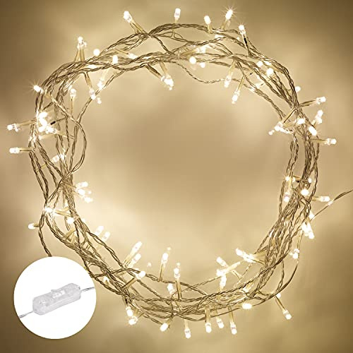 Lights4fun Indoor Fairy Lights with 200 Warm White LEDs – 16m Clear Cable with Plug & Rocker Switch – Elegant Lighting for Living Rooms, Bedrooms & Christmas Decor