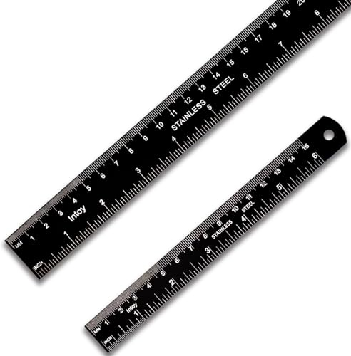 Zotemo Metal Ruler Kit 12 Inch and 6 Inch, Stainless Steel Rulers with Centimeters, Millimeters, Inches and Conversion Table for Office and School, Easy to Read Metric Rule Set, 2 Pack