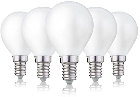 hellum E14 LED Glühbirne, G45 LED Lampe 4,5W als Ersatz Leuchtmittel für 40-Watt Glühbirne, LED E14 warmweiß mit 2700 Kelvin, 470 Lumen LED Filament Matt, 5 Stück 208214