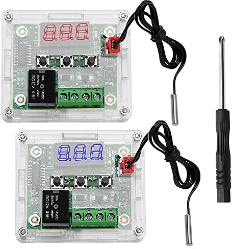 VooGenzek 2 Stück W1209 Temperaturregler-Modu mit Gehäuse, 12V DC Micro Digital Thermostat -50-110°C Electronic Temperature Temp Control Module Switch, mit NTC-Sensorsonde (Rot & Blau)