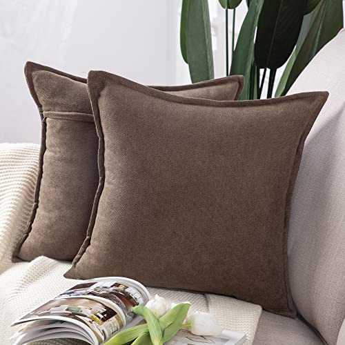 MADIZZ Set med 2 korta chenillekuddfodral Mjuka dekorativa kuddfodral för soffa sovrum Kuddskal Kuddöverdrag 50 x 50 cm Kaffe