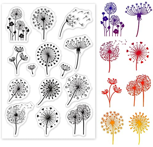 GLOBLELAND Dandelion Clear Stamps Flowers Plants Silicone Clear Stamp Seals for Cards Making DIY Scrapbooking Photo Journal Album Decoration